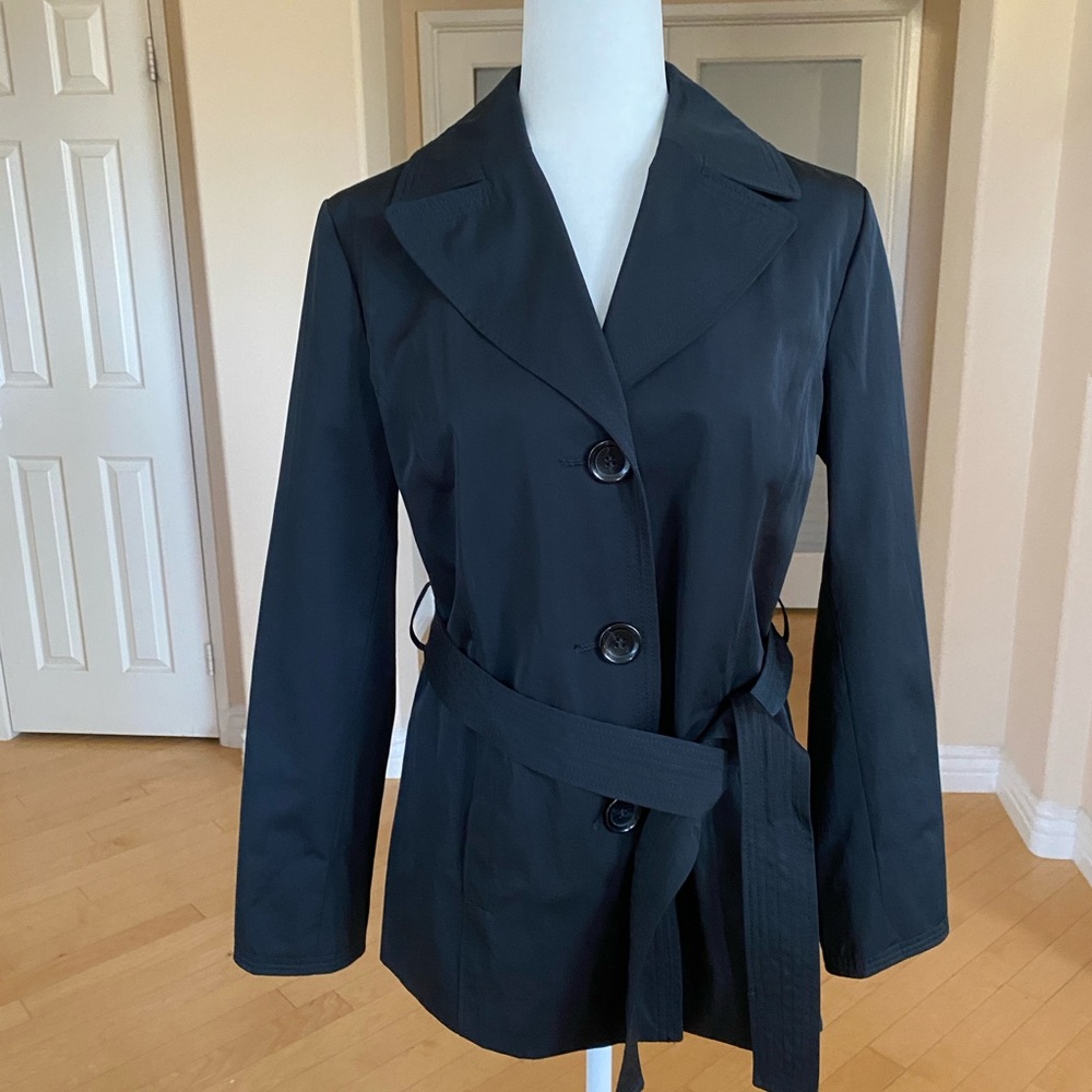 NWT Ellen Tracy Black Trench Coat Tailored Classic Design